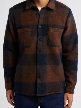 New! Wax London Men's Designer Rust and Blue Flannel Jacket — Size Small